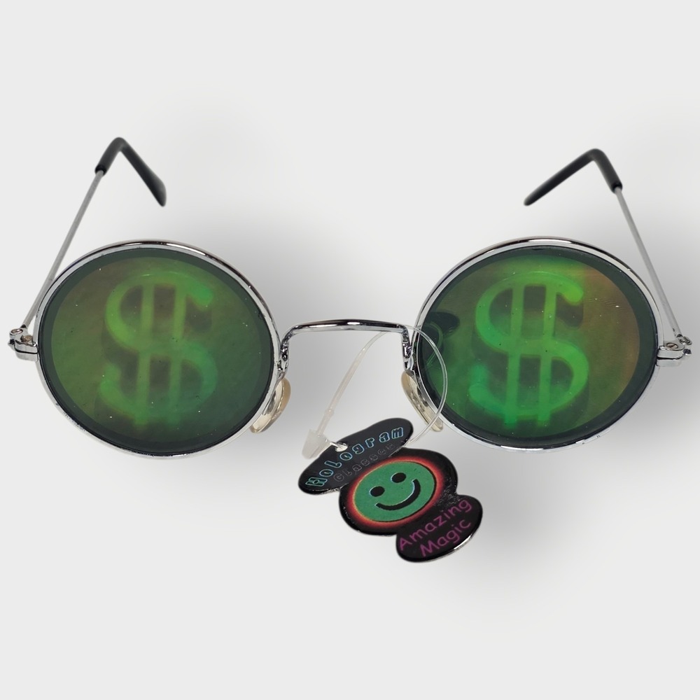 NEW 90s ROUND MONEY $ Hologram Sunglasses, Unworn Original Vintage Glasses